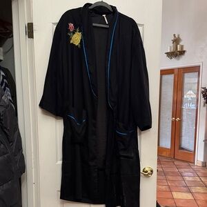 Free People Asian Inspired Embroidered Black and Blue Cardigan